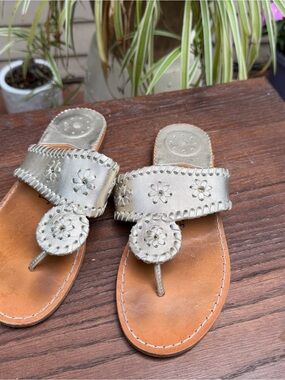 Jack Rogers Girls Metallic Silver Leather Sandals